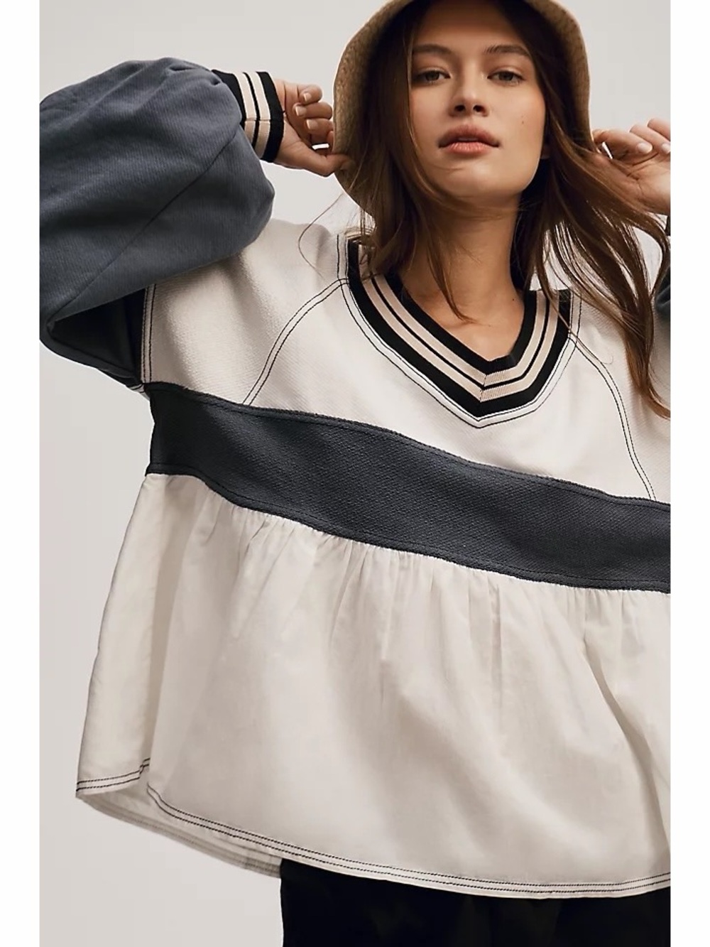 NWT Anthropologie Pilcro Knit Reworked Long Sleeve Babydoll Top Rugby Stripe M